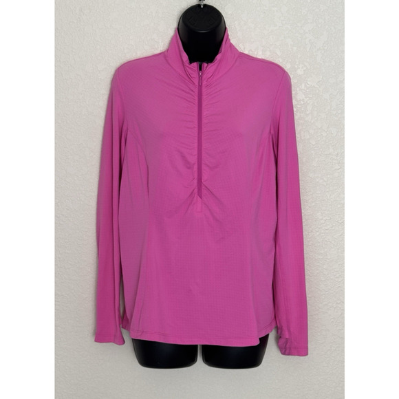 IBKUL Golf Pullover Shirt Ruched 1/4 Zip UPF 50 Pink Long Sleeve Stretch Active - Picture 2 of 9